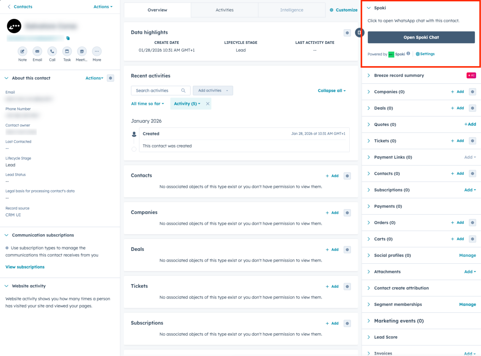 La chat Spoki sarà visibile nell'elenco delle sezioni della colonna di destra.